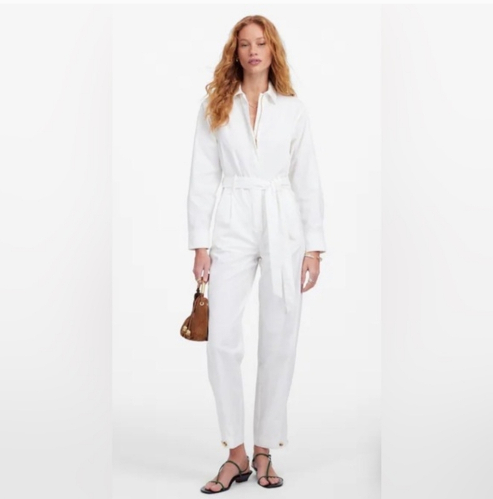 Madewell Utility white Coverall‎ zip front belted Jumpsuit size Small brand new
